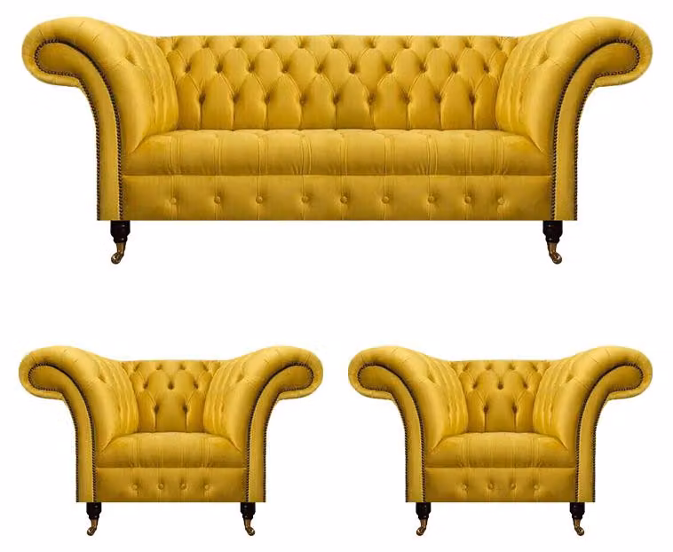 Edle Gelbe Chesterfield Sofagarnitur Designer Sitzmöbel Modernes Sitzset