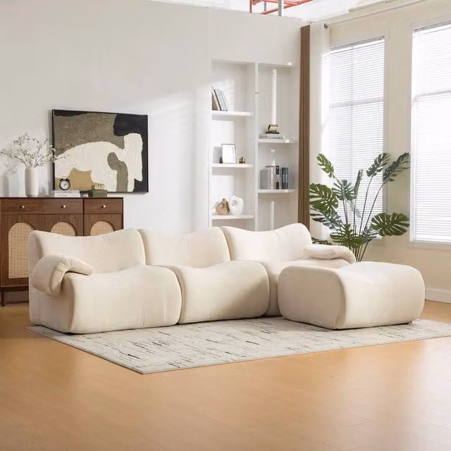 Divano Modulare in Tessuto Chenille ¨C MINIMAL ¨C Beige, Morbido, Antimacchia