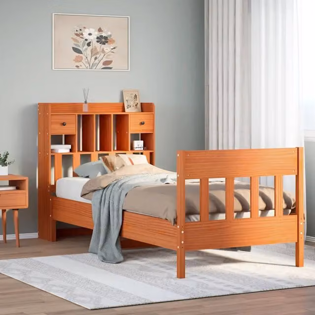 Letto singolo in legno di pino color marrone cera con cassetti stile rustico VIDAXL L/P/H: 190 x 75 x 81 cm – 1