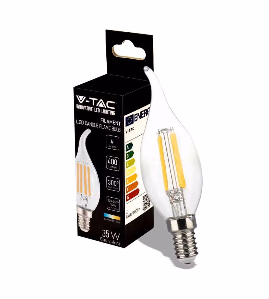 Lampadina LED E14 4W Candela a Fiamma Filamento 4000K