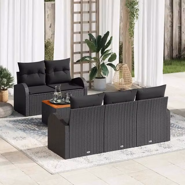 Set Divano da Giardino 6 pz Nero polyrattan 3356189