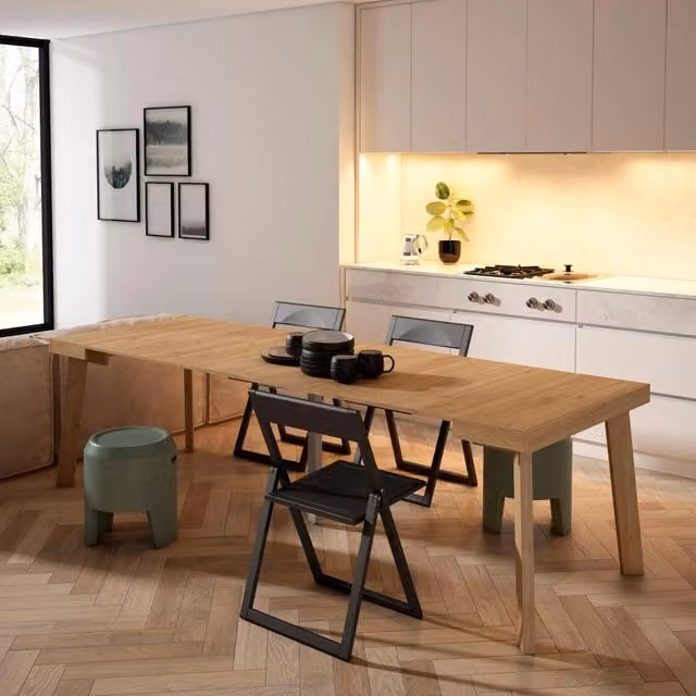 Consolle allungabile, 262x90x73cm, Per 12 persone, Gambe in legno, colore Rovere RF3086