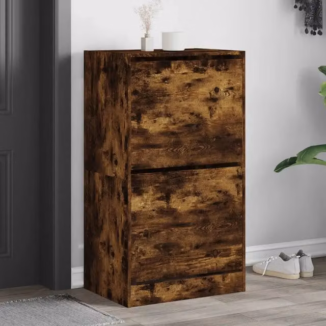 Scarpiera moderna Design Mania con 2 cassetti ribaltabili in rovere marrone, L: 60 cm, P: 42 cm, H: 180 cm – 1