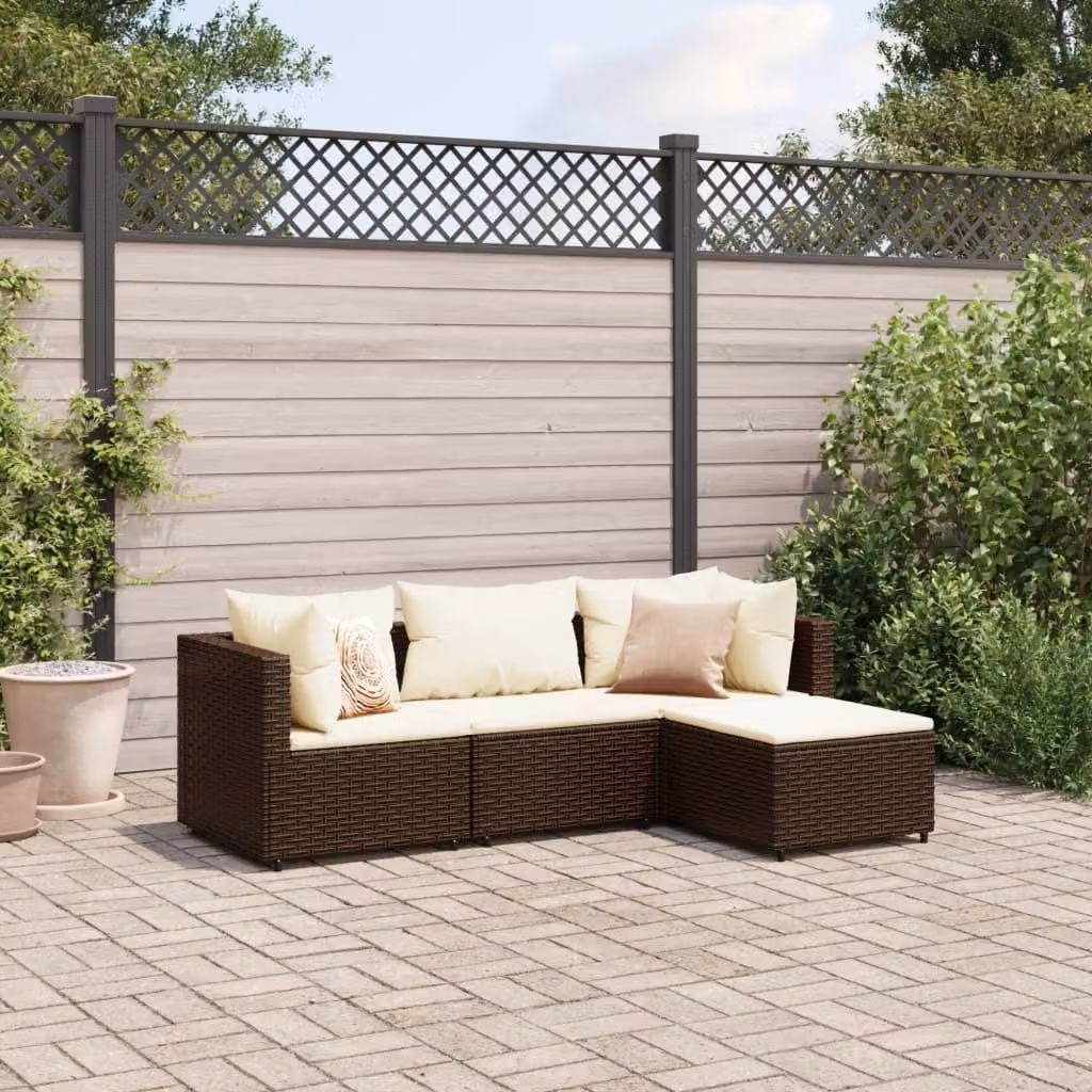 Maison Exclusive - Set Mobili da Giardino 4 pz con Cuscini in Polyrattan Marrone