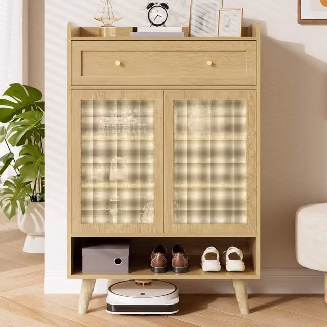 Mobile portascarpe con ante e ripiani ¨C Minimal ¨C Rattan 80x105x35 cm adatto ingresso salotto salvaspazio