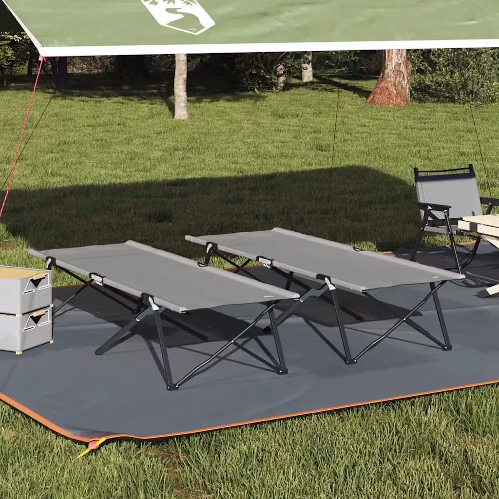 Set di 2 letti da campeggio pieghevoli DESIGN IN in metallo e tessuto, colore grigio, L: 206 cm, P: 76 cm, H: 47 cm – 2