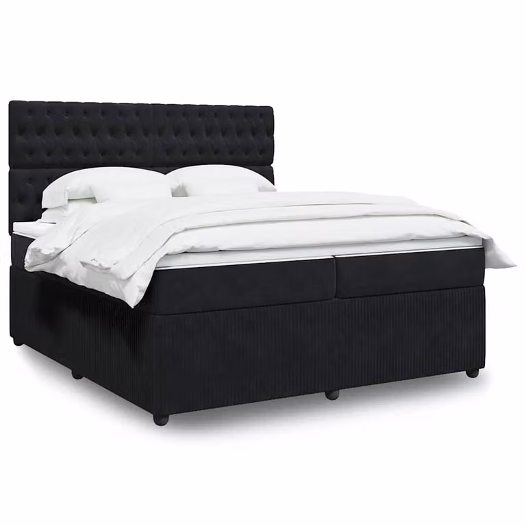 vidaXL Giroletto a Molle con Materasso Ibrido in Velluto Nero 200x200 cm