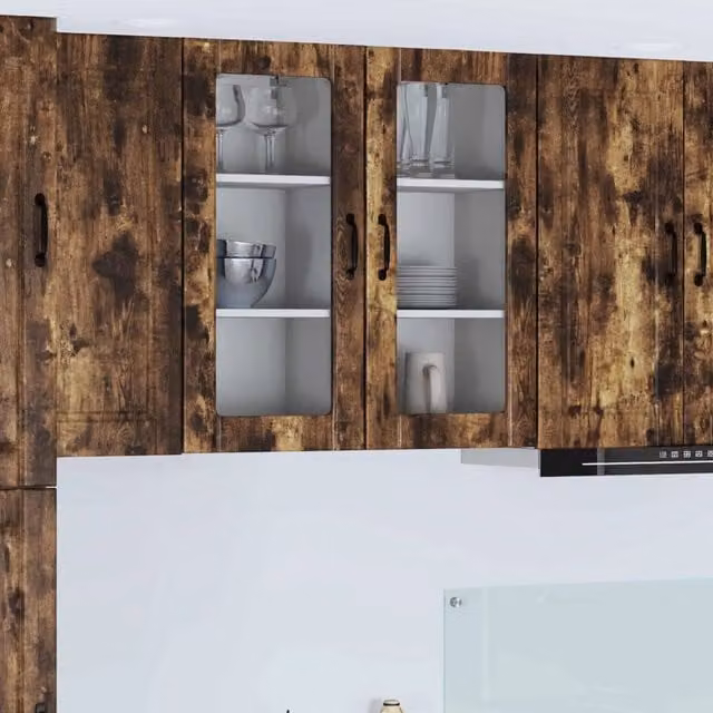 Set di 2 mobili a parete PORTO vidaXL con ante in vetro e finitura rovere marrone – 1
