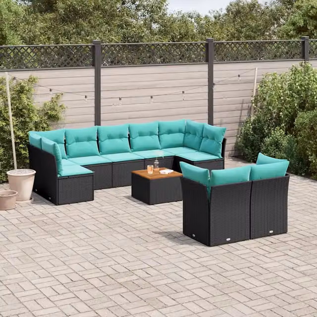 Set Divani da Giardino 10 pz con Cuscini Nero in Polyrattan 3256141