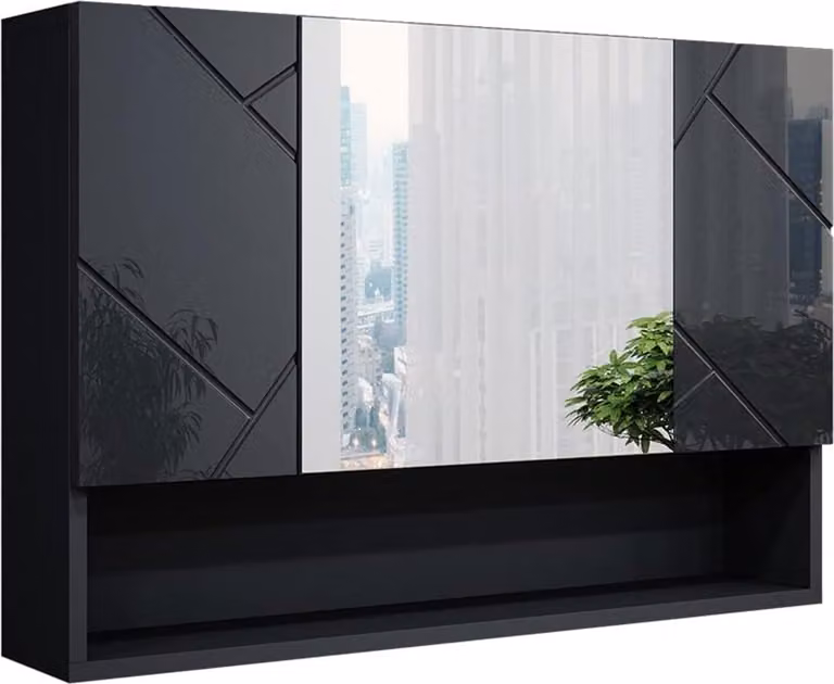 Specchio contenitore bagno Vicco Irma Antracite lucido 80.1 x 55 cm, Model 39453