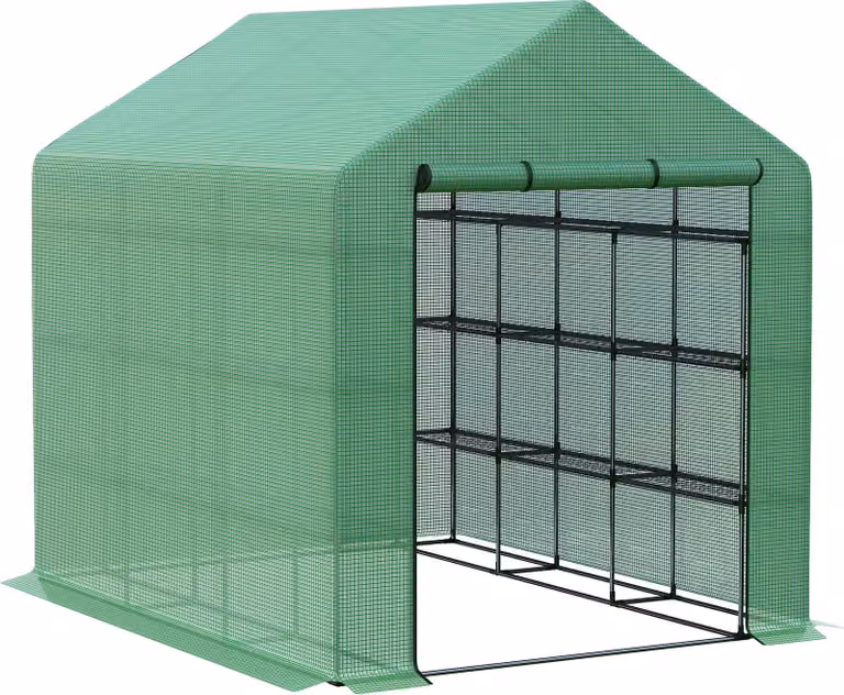 Serra in plastica Fortuna Lai Serra accessibile con 8 ripiani, serra per pomodori con porta, verde, in acciaio e plastica PE