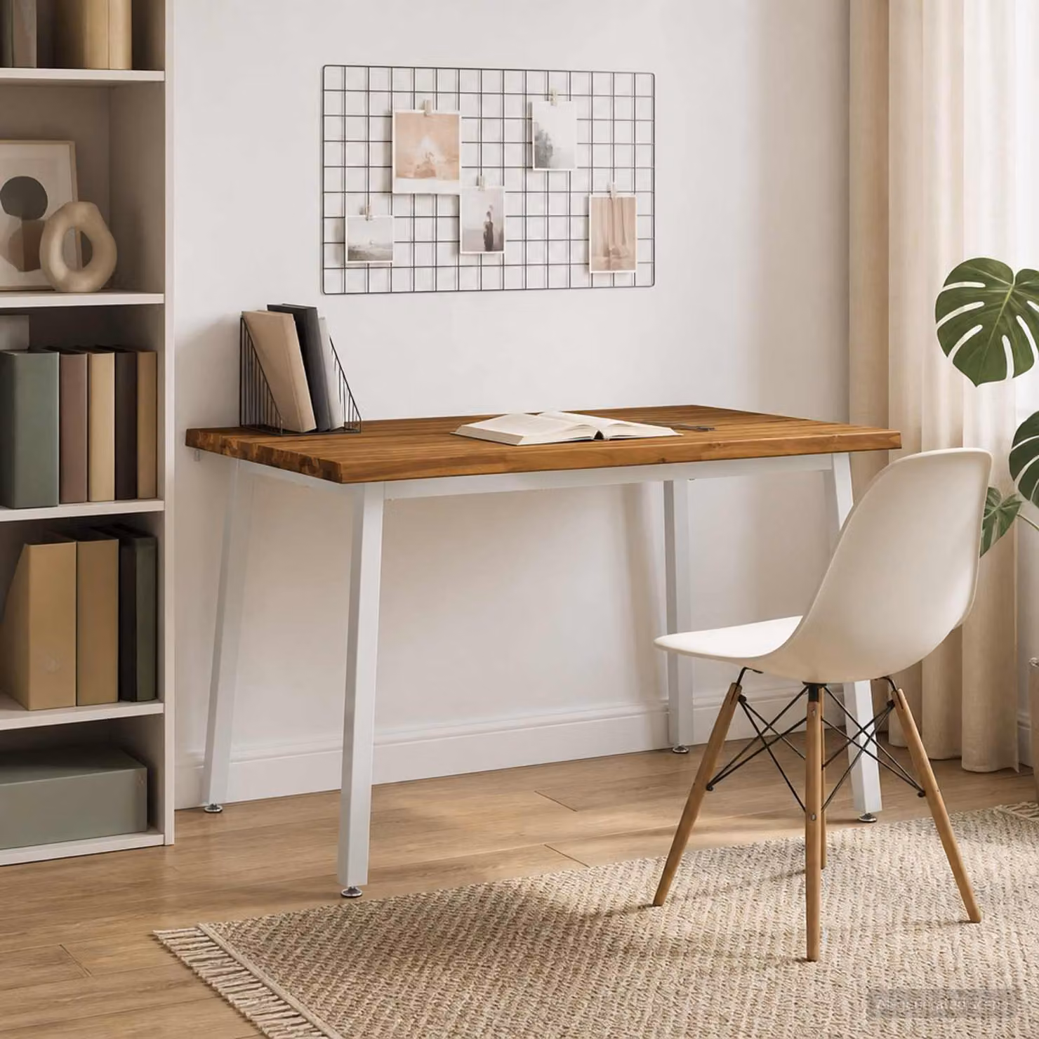 Tavolo da pranzo rettangolare moderno vidaXL in legno di acacia massello e metallo, L/P/H: 90 x 55 x 75 cm, Bianco e Marrone