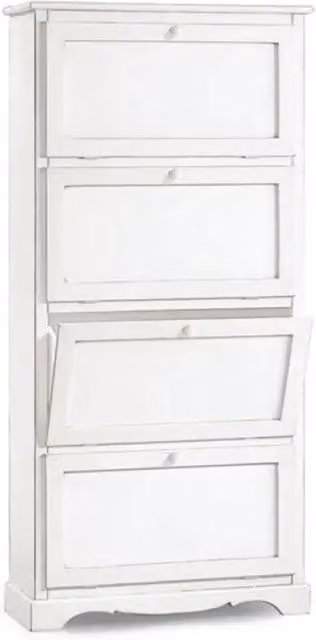 Scarpiera 4 porte capacità 28 paio di scarpe arte povera in legno massello e mdf con rifinitura in bianco 79X30X170 H