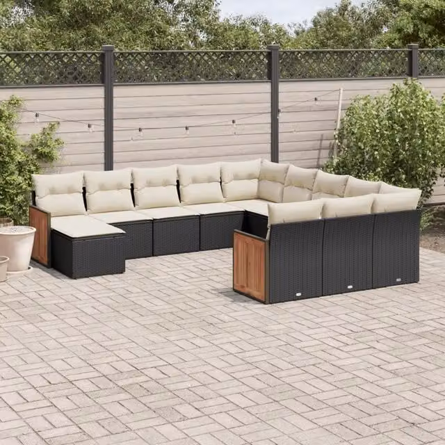 Set di Divani da Giardino vidaXL a Forma di U in Polyrattan Nero con Cuscini e Rivestimenti Rimovibili – 1