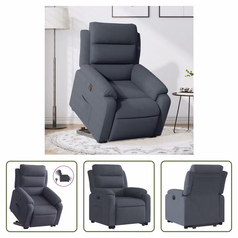 The Living Store Poltrona relax con supporto elettrico in velluto grigio scuro