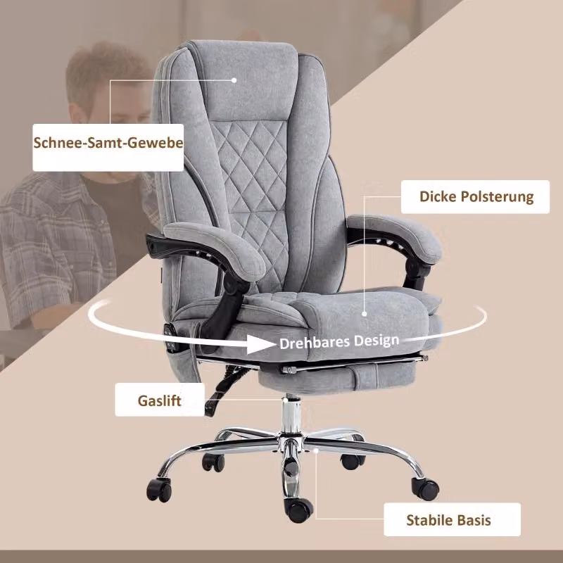Sedia da ufficio ergonomica massaggiante REDOM in poliestere grigio, L: 67 cm, P: 72 cm, H: 111-119 cm – 2