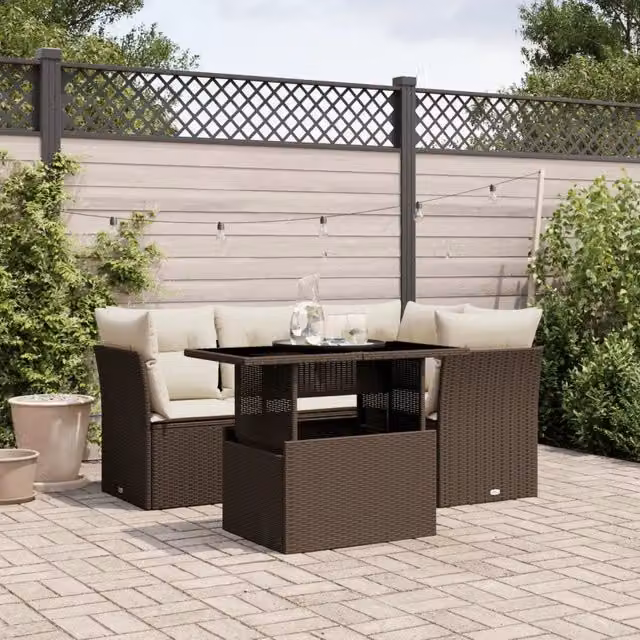 Set Divano da Giardino 5 pz con Cuscini Marrone in Polyrattan 3266563