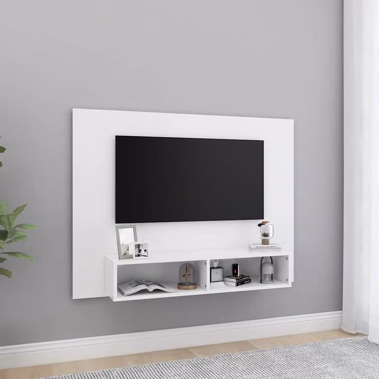 Mobile TV da parete vidaXL in legno multistrato bianco stile rustico L 120 cm x P 23,5 cm x H 90 cm
