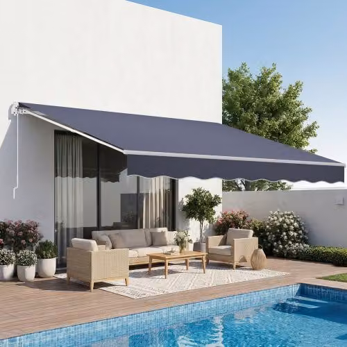 Tenda Parasole Retrattile Manuale VEVOR Grigia in Poliestere e Alluminio con Manovella, L: 400 cm, P: 300 cm, per Esterno e Giardino