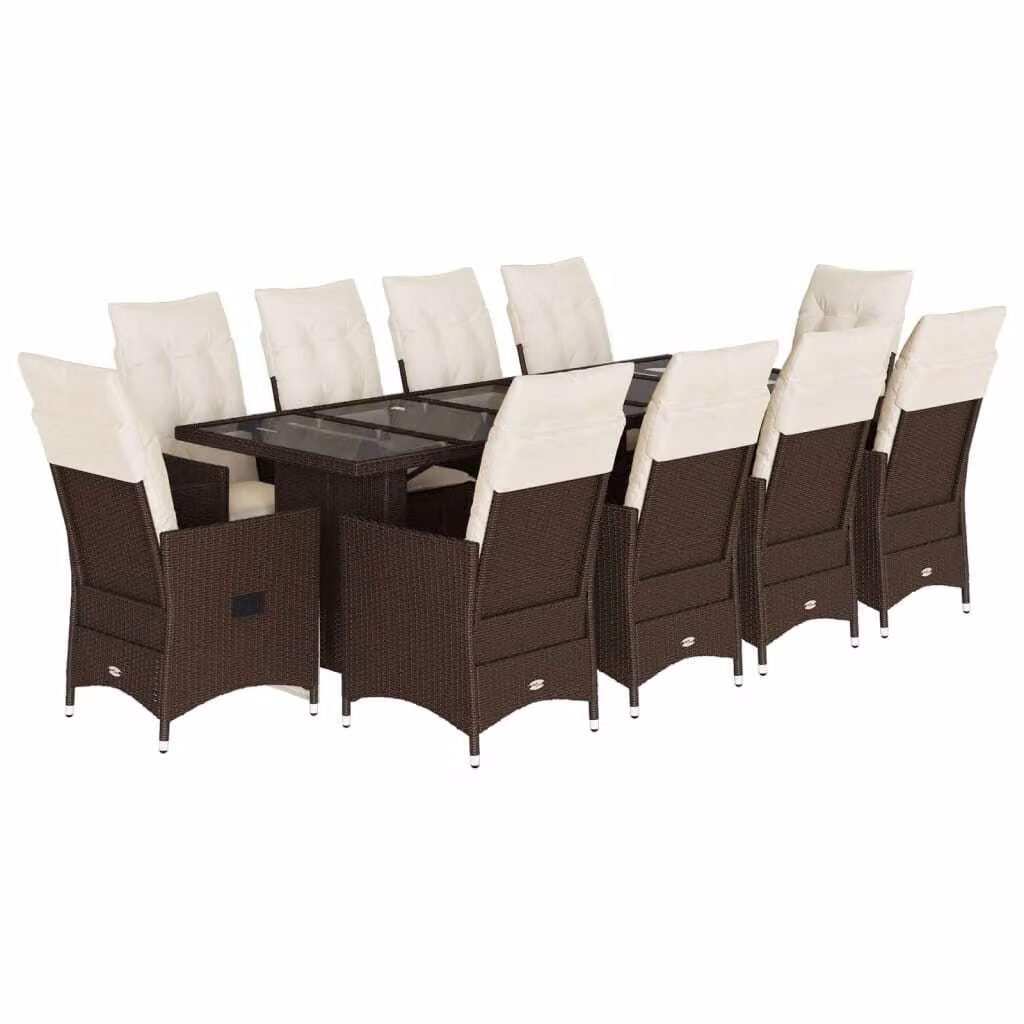 Set Bistrò da Giardino 11 pz con Cuscini in Polyrattan Marrone