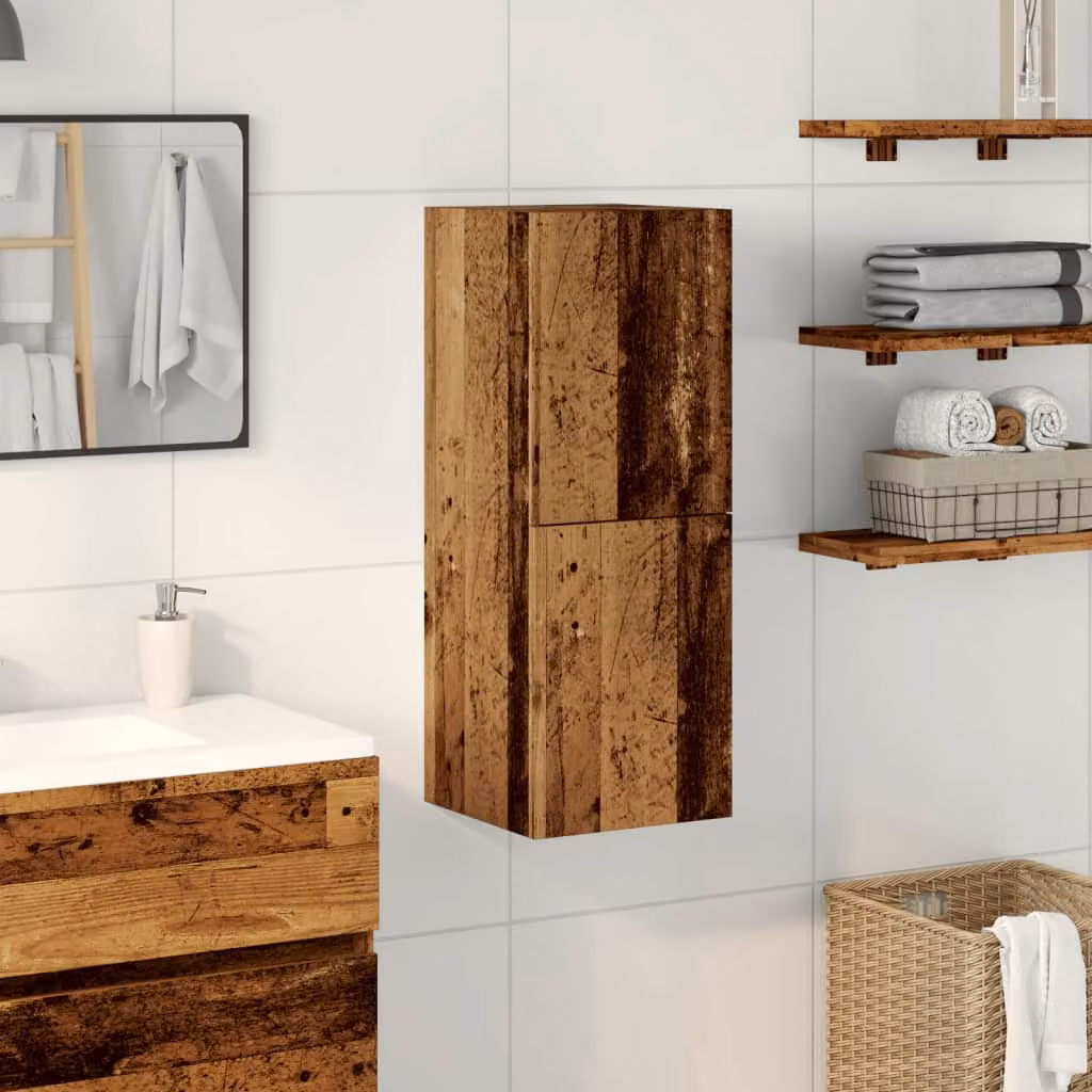 vidaXL Mobile Pensile da Bagno Legno Antico 30x30x80 cm in Truciolato
