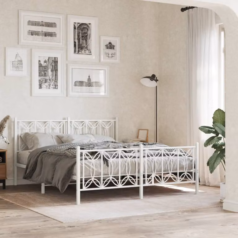 vidaXL Giroletto con Testiera e Pediera in Metallo Bianco 150x200 cm