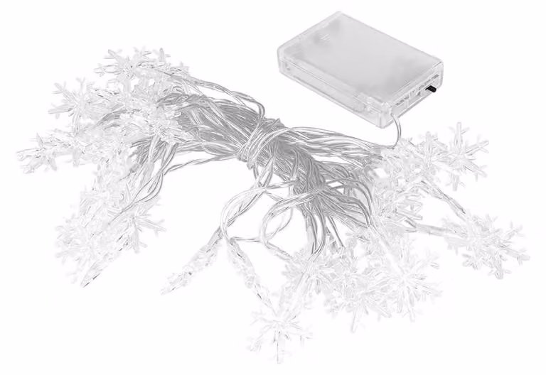 Catena luminosa a LED a forma di fiocchi di neve, 40 LED, luce bianco caldo, lunghezza 610 cm, con timer
