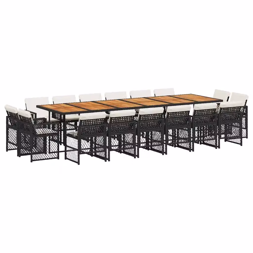Set da pranzo da giardino vidaXL in polyrattan e legno di acacia con 17 pezzi e cuscini, colore nero, marrone o bianco – 2