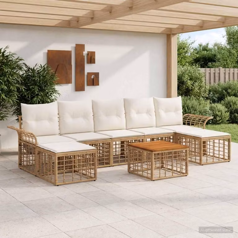 Maison Exclusive - Set da esterno per divano, 8 pezzi, 7 posti, color naturale e crema