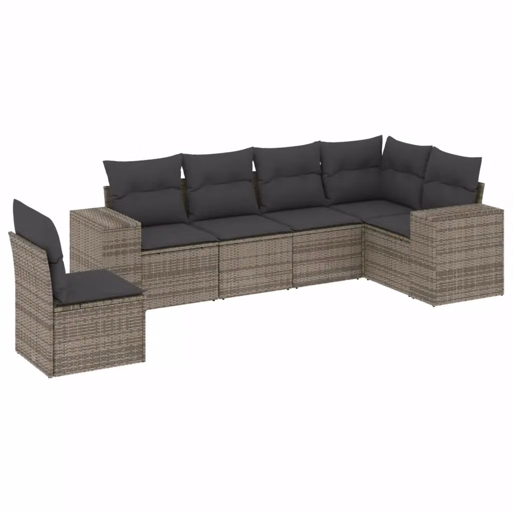 Set Divano da Giardino a L VIDAXL in Polyrattan Grigio con Cuscini, 6 Posti – 2