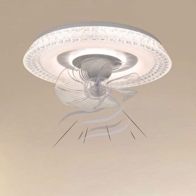 Plafoniera con Ventilatore e Luce LED Trade Shop Cristallo Bianca Moderna per Soggiorno e Camera da Letto