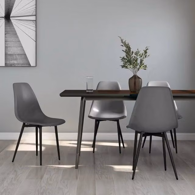 Set di 4 sedie da pranzo vidaXL in plastica e metallo grigie con design minimalista opaco – 1