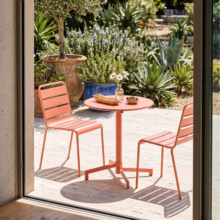 Set da giardino con tavolo e 2 sedie in metallo argilla - Oviala Palavas