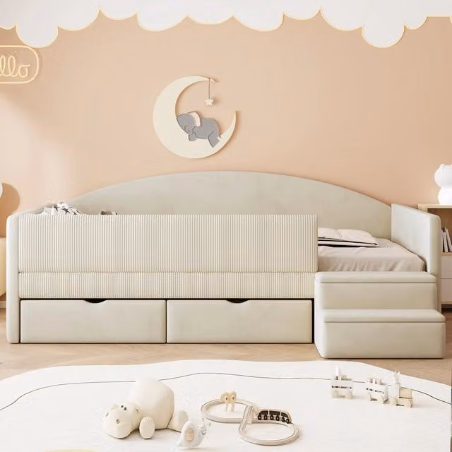 letto imbottito velluto beige 90 x 190 cm