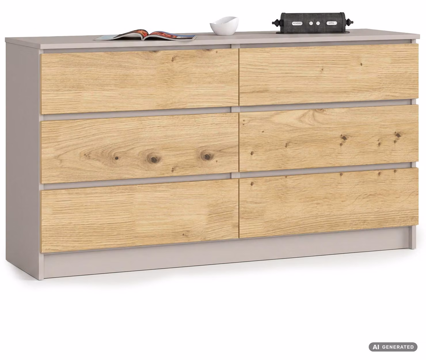Comò K140 Cashmere 138 cm 6 cassetti colore Rovere Artisan opaco 138x40x77 cm