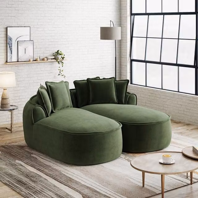 Divano Chaise Longue Doppio in Chenille con Cuscini ¨C Xylo ¨C Verde
