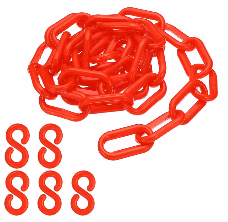 Catena di sicurezza in plastica, con 3 elementi, colore rosso, diametro 6 mm, utilizzata per delimitare aree