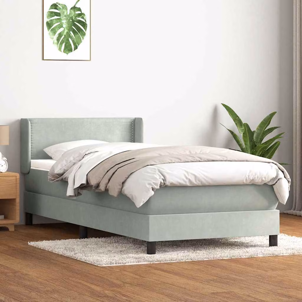 vidaXL Giroletto Ibrido con Materasso in Velluto Grigio e Bianco L: 93 cm, H: 223 cm, P: 88 cm