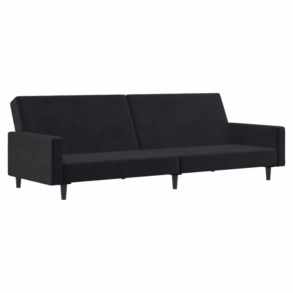 Divano Letto Click-Clack a 2 Posti vidaXL in Velluto Nero con Struttura in Legno Solido e Poggiatesta Regolabile – 2