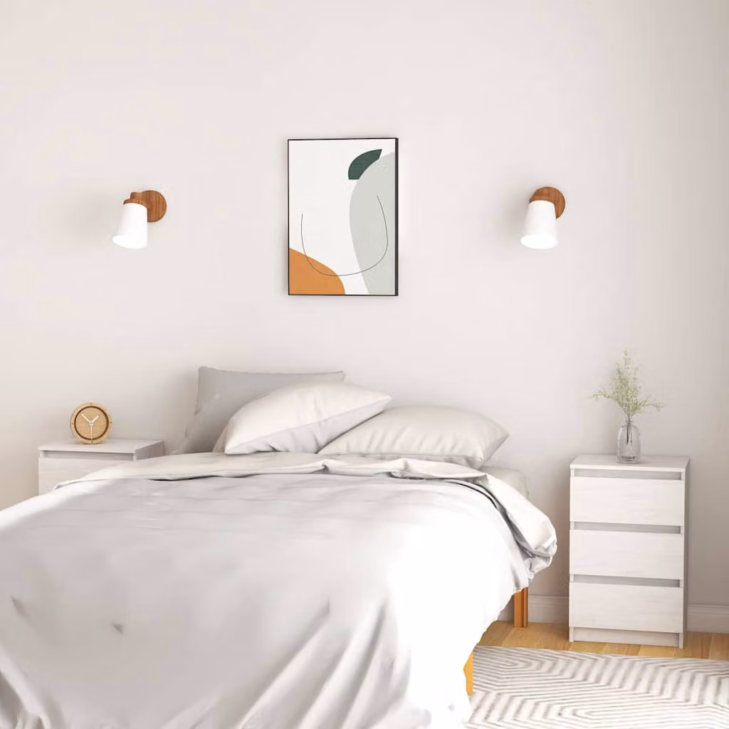Set di 2 comodini vidaXL in legno massello di pino bianco lacquered, L 40 cm x P 29,5 cm x H 64 cm