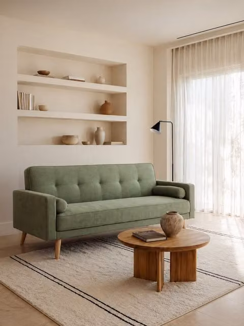 Divano letto Dallas Kenay Home verde in tessuto con funzione click-clack e cuscini inclusi