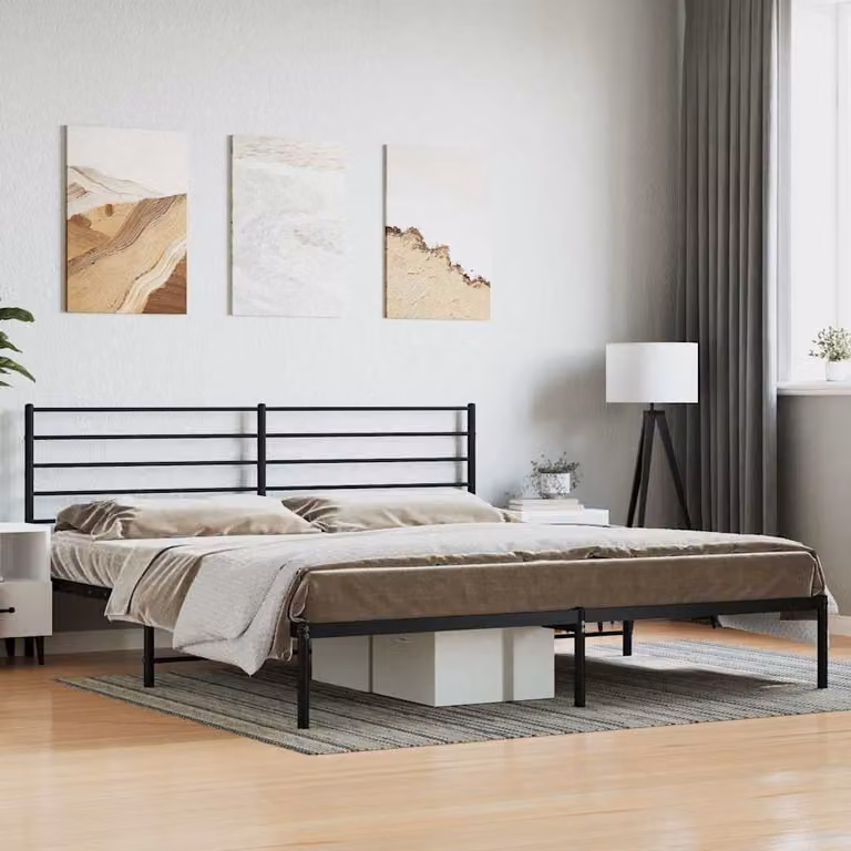 vidaXL Giroletto con Testiera in Metallo Nero L/P/H: 200 x 200 x 90 cm