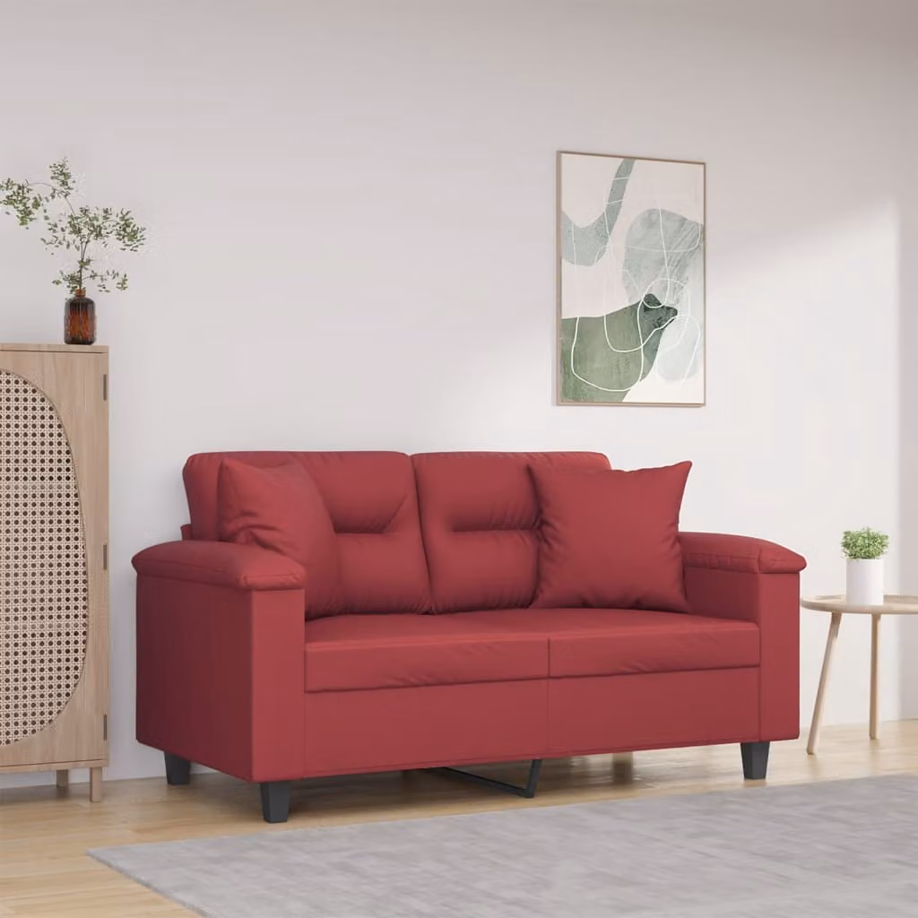 Divano a 2 posti vidaXL in similpelle rosso con cuscini, design moderno e lineare per il tuo soggiorno, L: 150 cm, H: 80 cm, P: 77 cm
