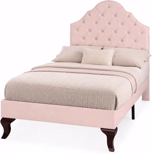 Letto imbottito 90x200 in velluto rosa con testiera regolabile, rete a doghe in legno, montaggio semplice e supporto stabile, per camera da letto