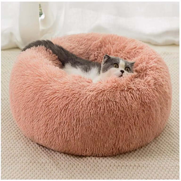 Cuccia per cani a forma di ciambella, 100 cm, in pelle rosa, lavabile e antiscivolo