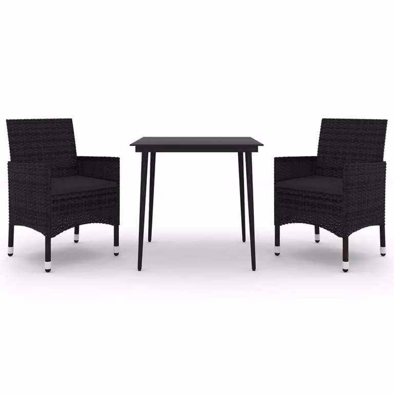 Set da Pranzo da Giardino 3 pz con Cuscini Polyrattan e Vetro