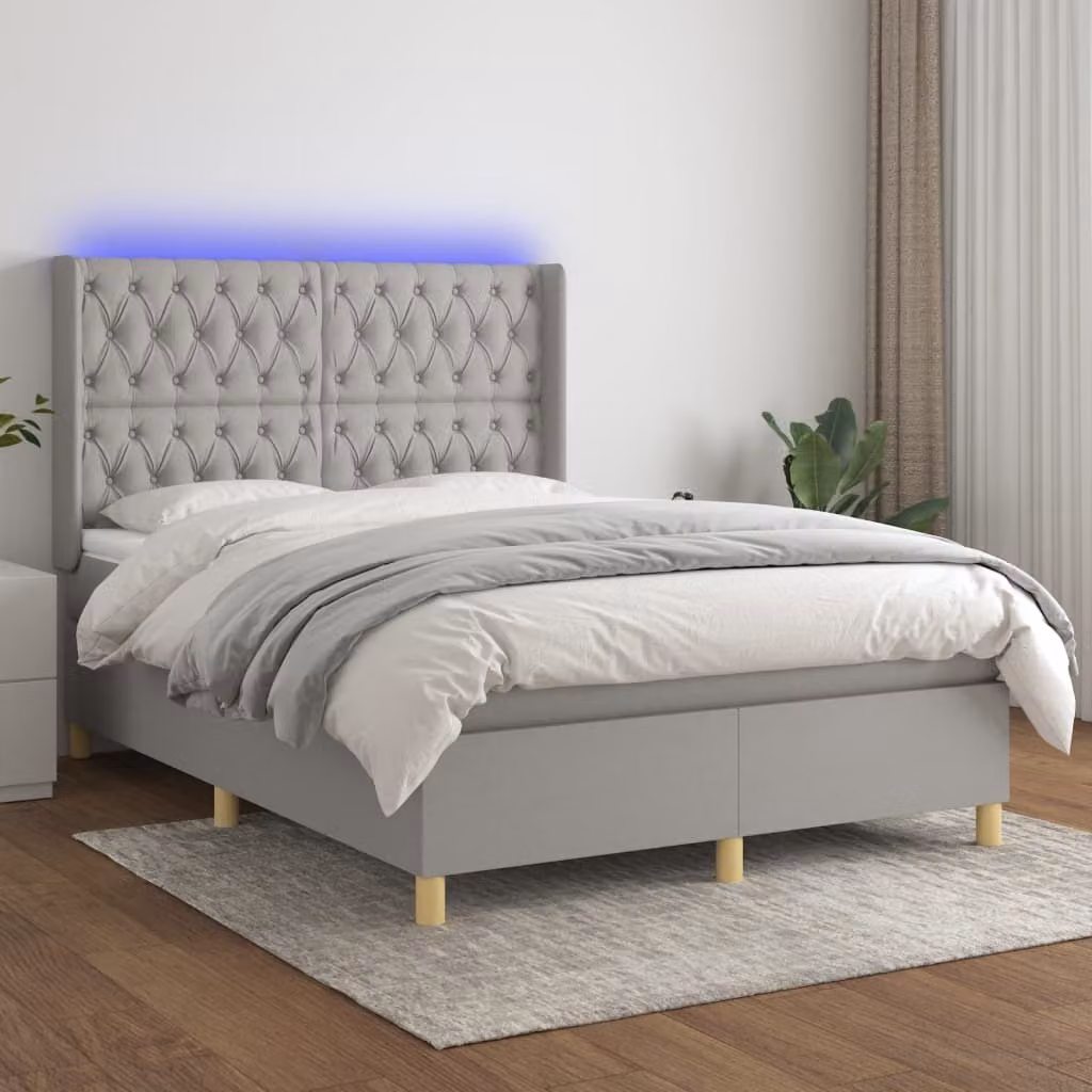 Maison Exclusive - Letto a Molle Materasso e LED Grigio Chiaro 140x200 cm Tessuto