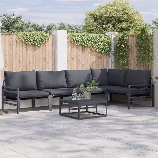 Set Divano da Giardino 6 pz Nero Acciaio 3378989