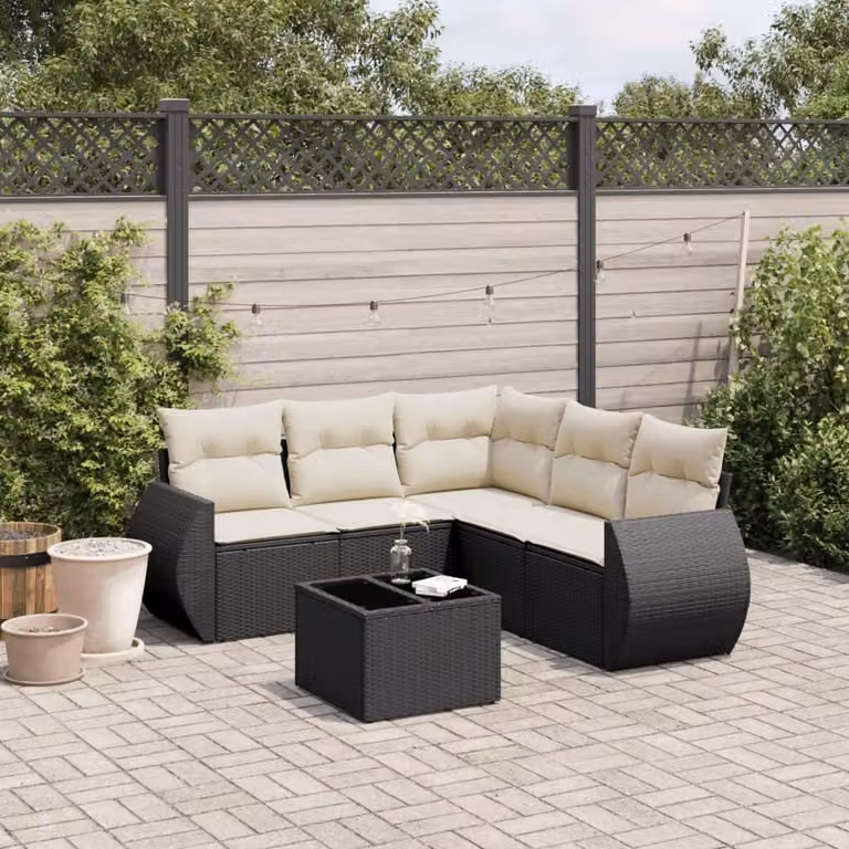 Maison Exclusive - Set Divano da Giardino 6 pz con Cuscini Nero in Polyrattan