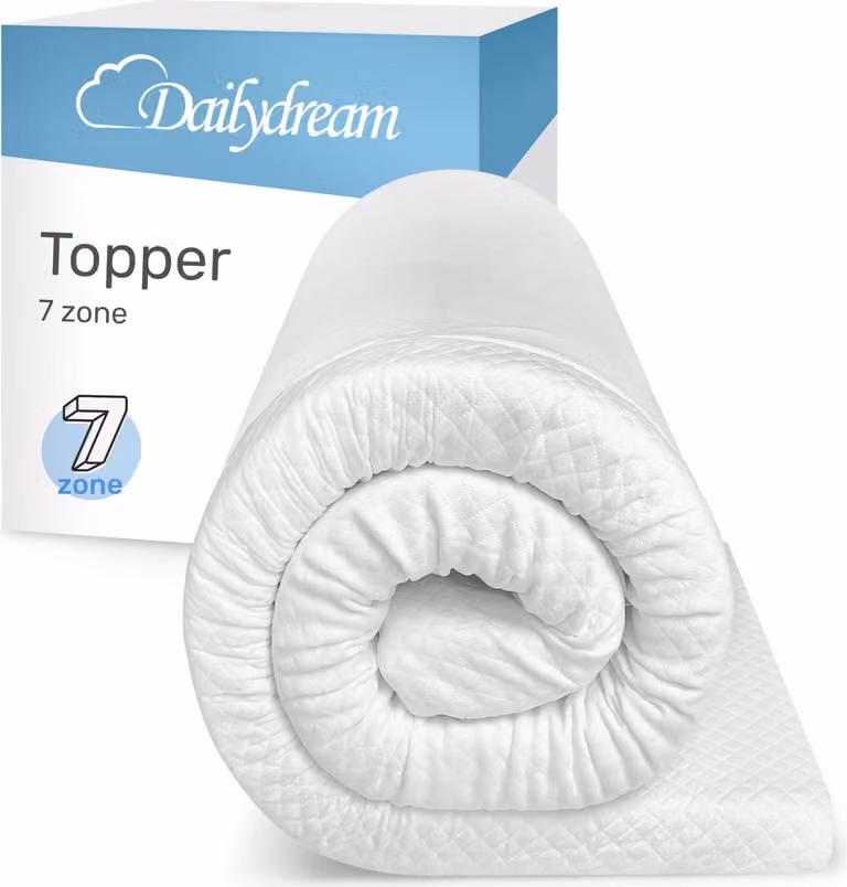 Dailydream, sovrammorbidizzatore per materasso a 7 zone, modello S/M – 160x200 cm – altezza 5 cm – adatto a chi dorme a pancia in giù, su un fianco e sulla schiena